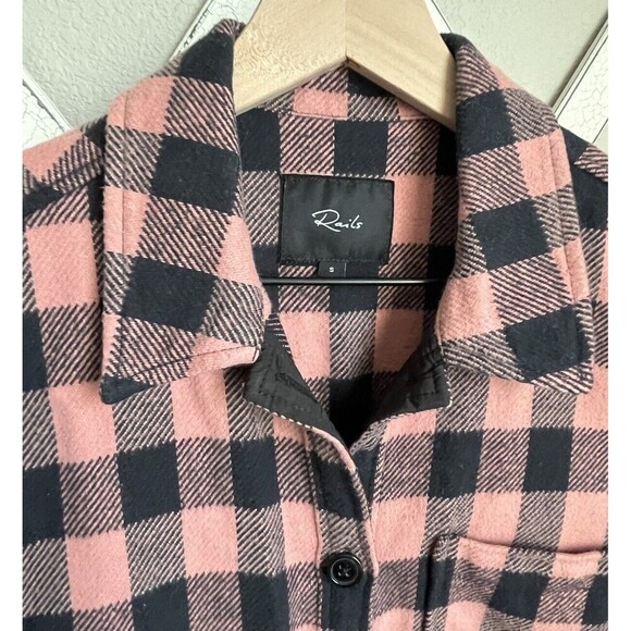 Rails James Women's S Plaid Flannel Shirt Shacket Peach Onyx - Picture 4 of 8